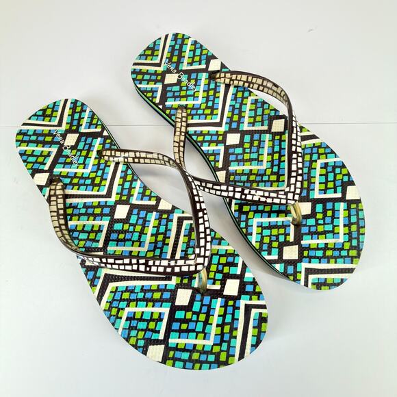 Vera Bradley Shoes - Vera Bradley Flip Flops Women Size 7/8 Geometric Blue Green Pattern Summer Beach